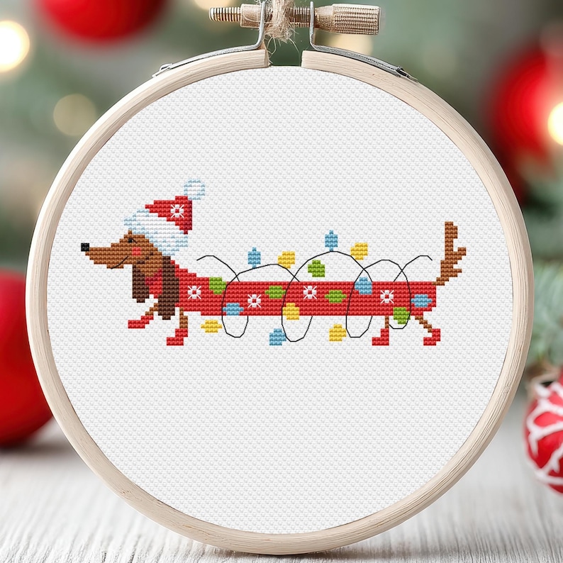 Christmas Dachshund Cross Stitch Pattern Dog Card Small Easy Fun Animal ...