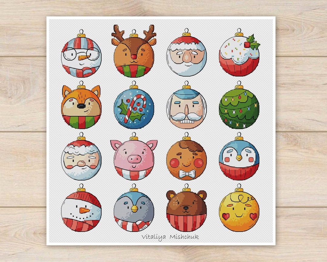 Christmas Ornaments Cross Stitch Pattern Decoration Tree Toys Balls ...