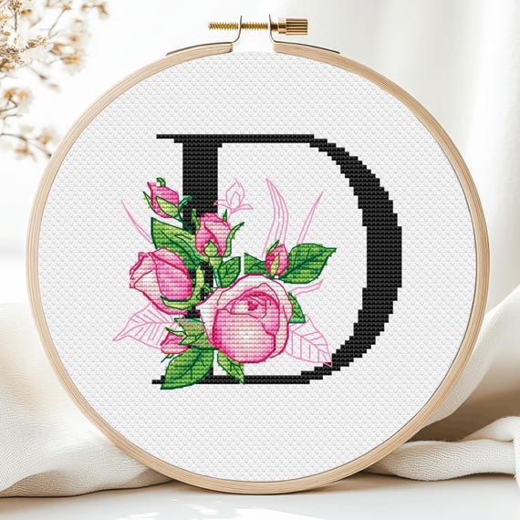 Monogram Cross Stitch Pattern Letters D Flower Alphabet Font Name