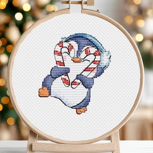 Kerst kruissteekpatroon pdf-kaarten pinguïn klein dier ornament kerstmis DMC DIY-grafiek borduursteek afdrukbare pdf direct downloaden