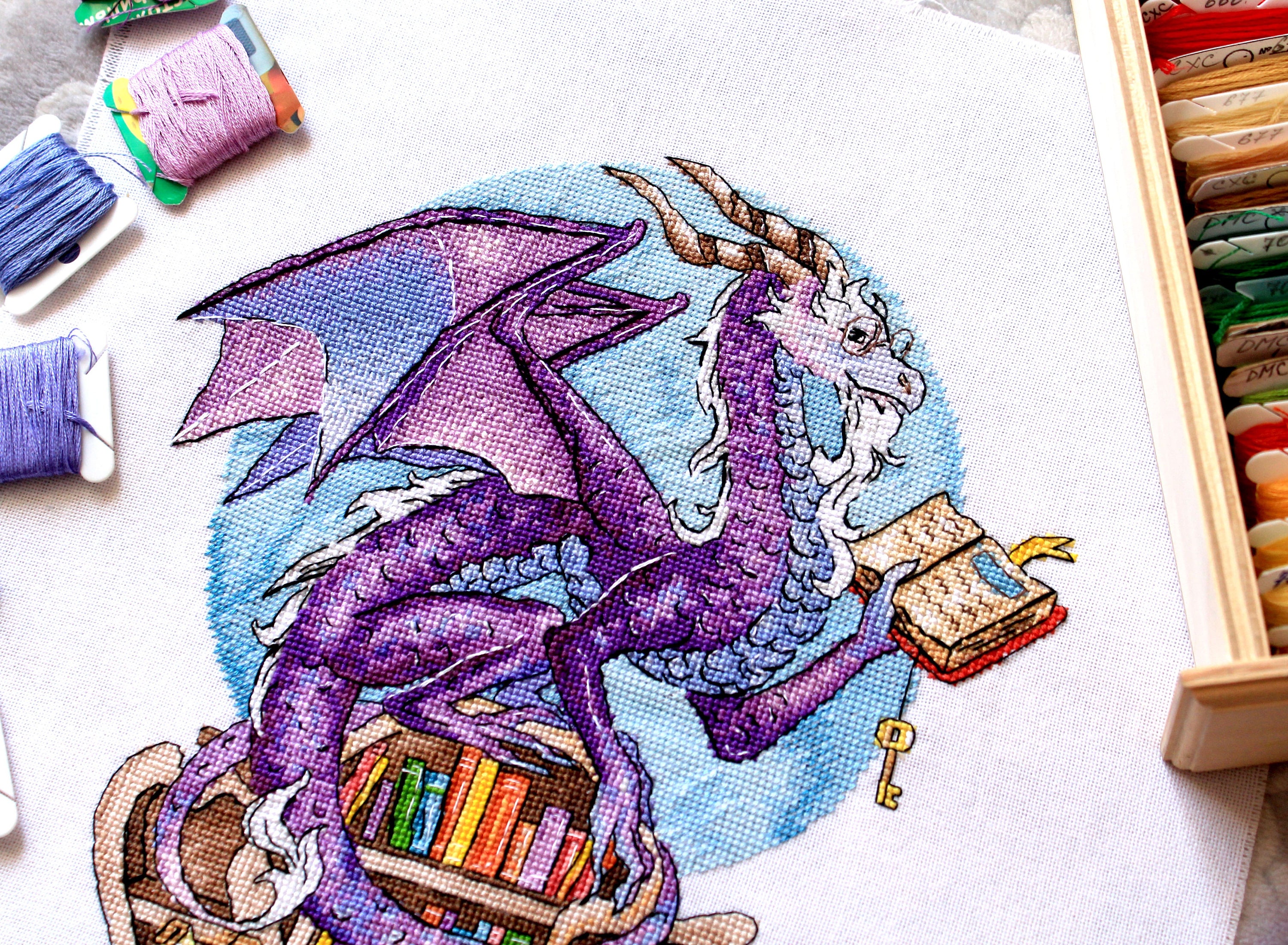 Dragon Cross Stitch Pattern Book Guard Colorful DMC DIY X-stitch Chart ...
