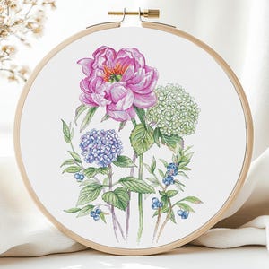 Flower Bouquet Cross Stitch Pattern PDF Garden Flower Cross Stitch Floral X-stitch Chart Needlepoint  Printable PDF Instant Download