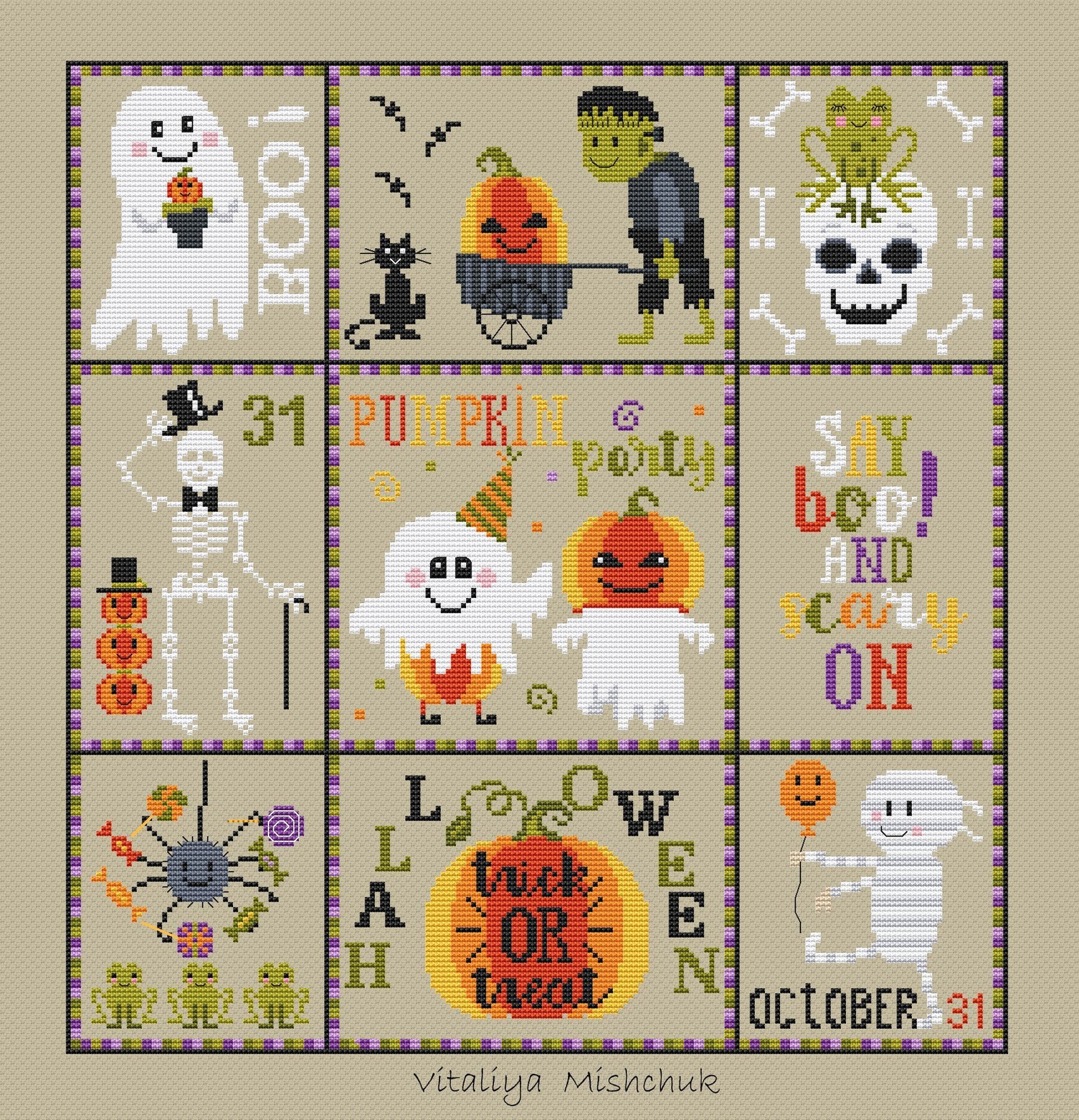 Halloween Sampler Cross Stitch Pattern PDF Easy Simple Primitive ...