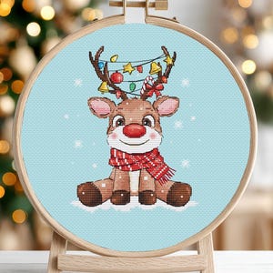Kerst hert kruissteekpatroon rendier dier Little Winter kersttafereel x-stitch kaarten kleine borduursteek pdf-bestand direct downloaden