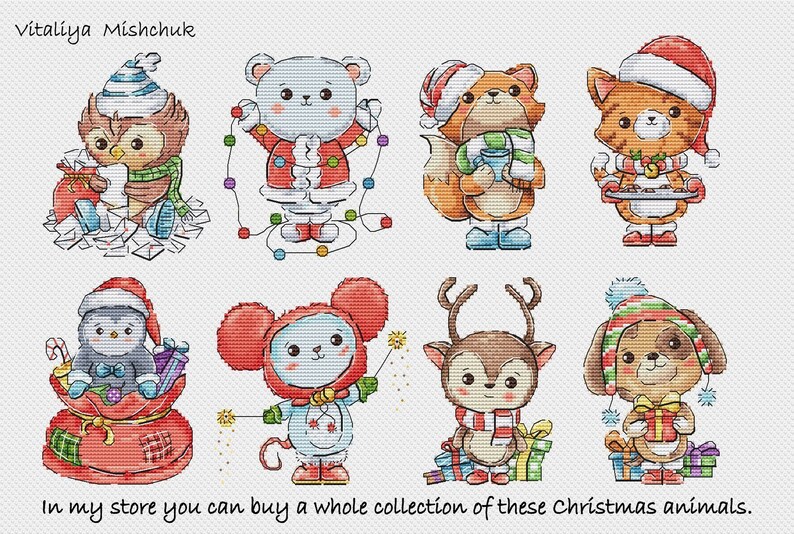 Christmas Animals Cross Stitch Pattern Mouse Small Colorful Etsy