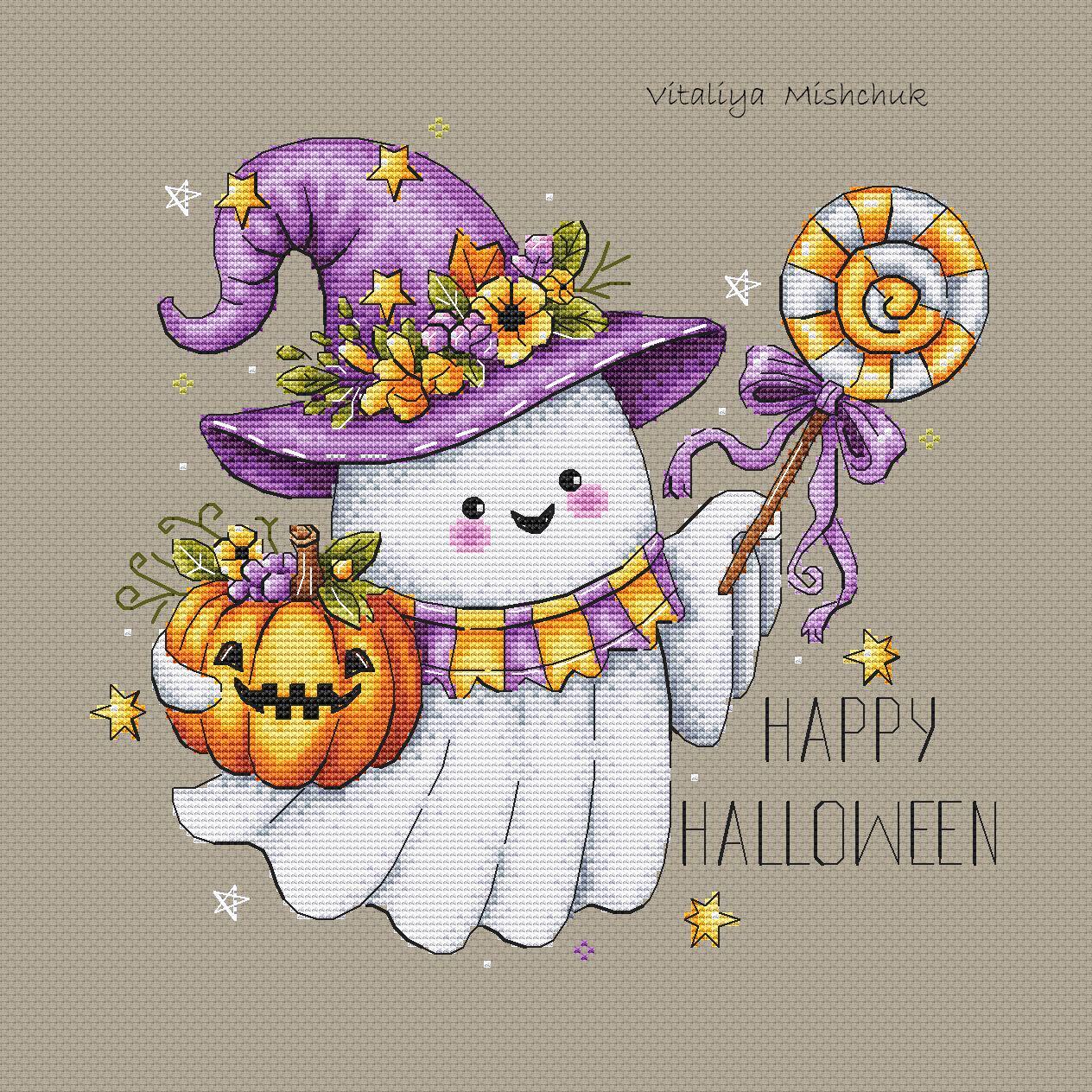 Halloween Ghost Cross Stitch Pattern Happy Halloween Pumpkins Autumn ...