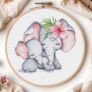 Schema punto croce elefante, animale bambino mamma e bambino bambina bambino bambini colorato arte punto croce ricamo stampabile download immediato PDF design