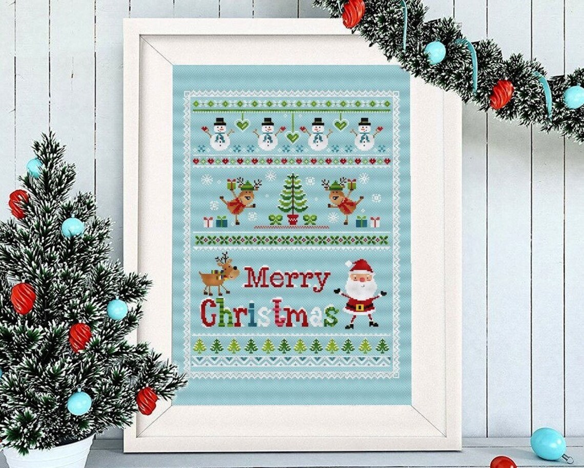 Christmas Sampler Cross Stitch Pattern Primitive Winter Ornament ...