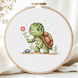 Kleine schildpad kruissteekpatroon Afrikaanse dieren baby mini kinderen schattige wilde kinderkamer grappige set pdf direct downloaden