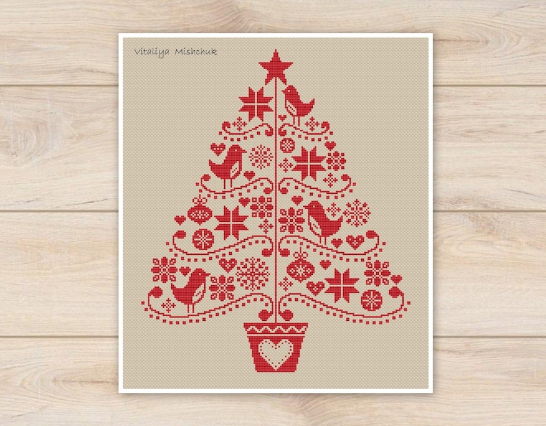 Christmas Tree Cross Stitch Pattern Christmas Ornament Folk Etsy