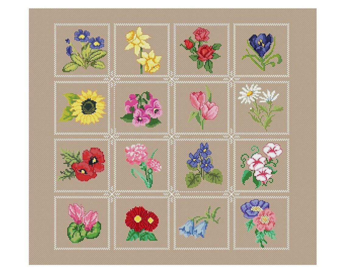 Flower Sampler Cross Stitch Pattern Flower Mini Small Floral Etsy