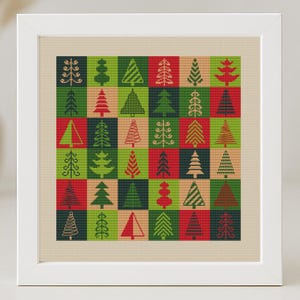 Christmas Tree Cross Stitch Pattern Christmas Ornaments Pillow Easy Simple Beginner Primitive Decoration X-mas Counted Instant Download PDF