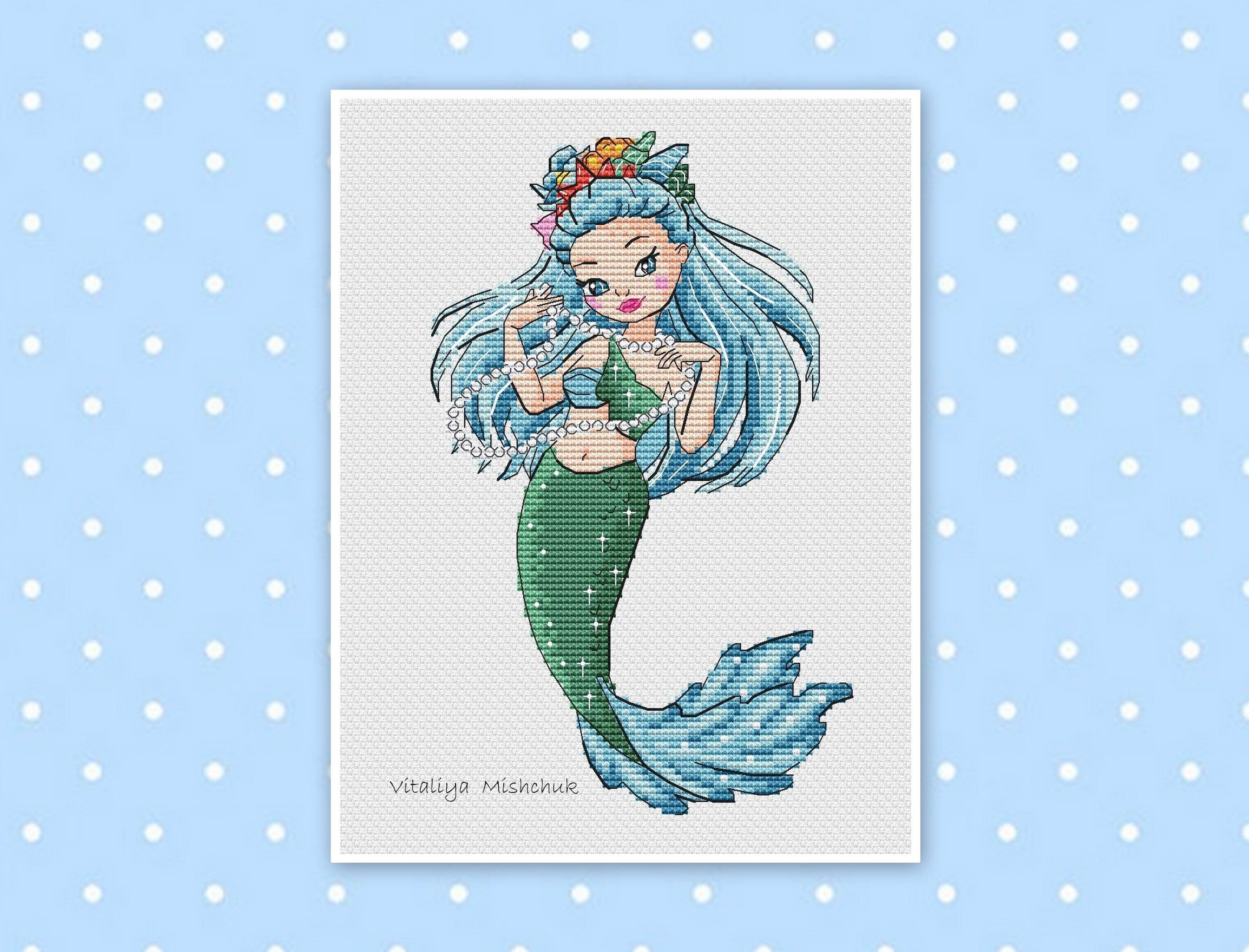 Mermaid Cross Stitch Pattern PDF for Girl Room Baby Princess - Etsy