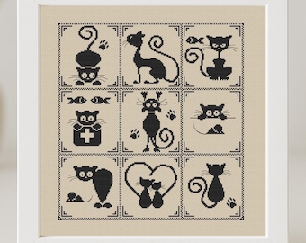 シルエット猫クロスステッチパターンPDF黒猫簡単モダンシンプル動物