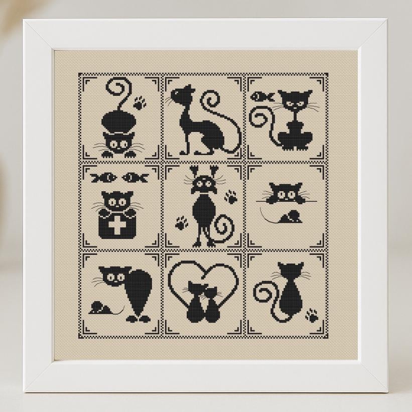 RTO Kreuzstichset „Schwarze Katze“ M669 – Inkl. Garn, Aida-Stoff, Nadel & Anleitung, 20,5x14 Cm