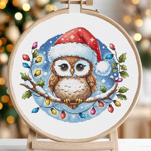 クリスマス フクロウ クロスステッチ パターン クリスマス 鳥 動物 冬 サンタ クリスマス シーン ガーランド 飾り メリー デコレーション かわいい 即時ダウンロード