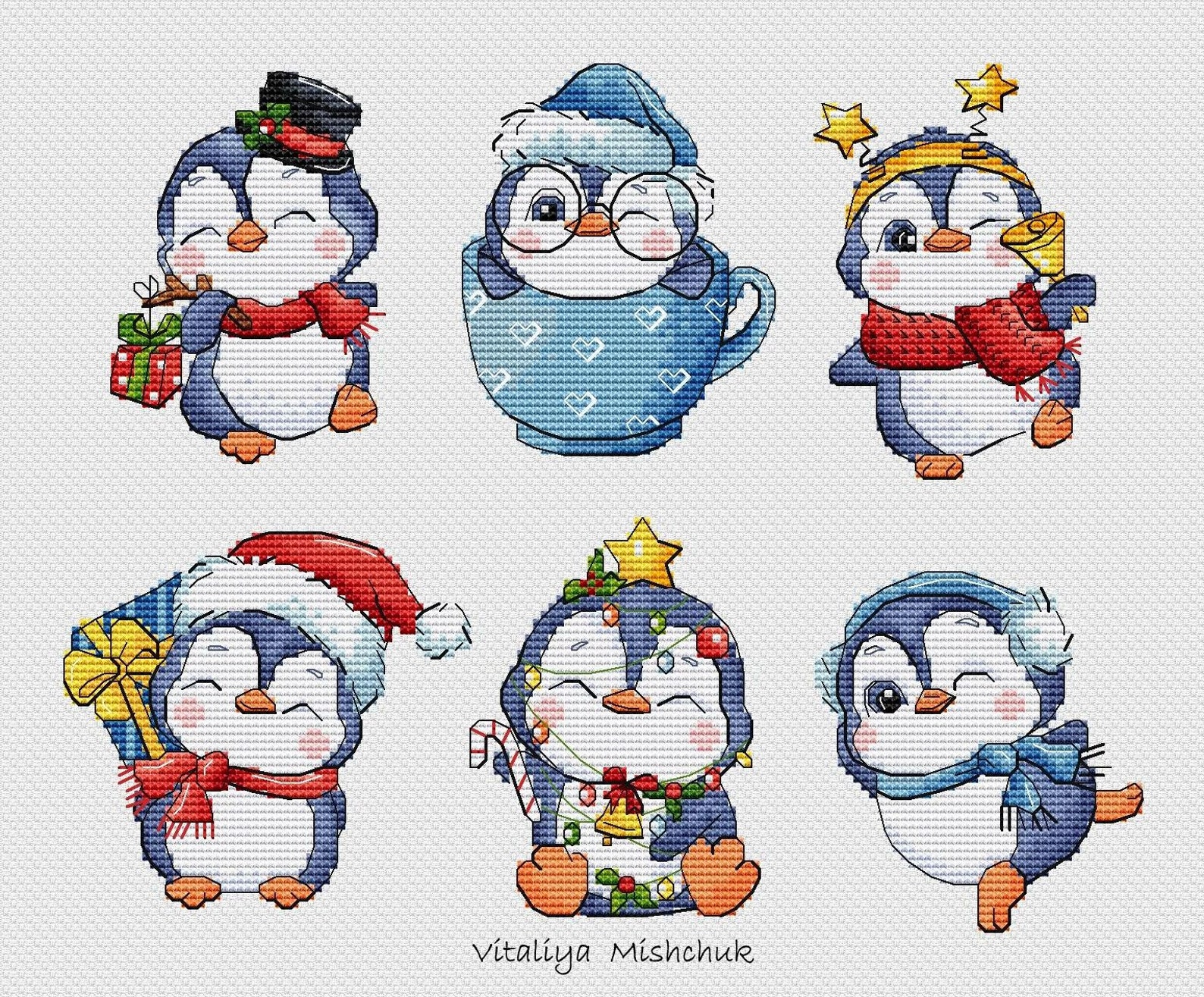 Penguin Cross Stitch Pattern Christmas Cards Baby Animal Small Etsy