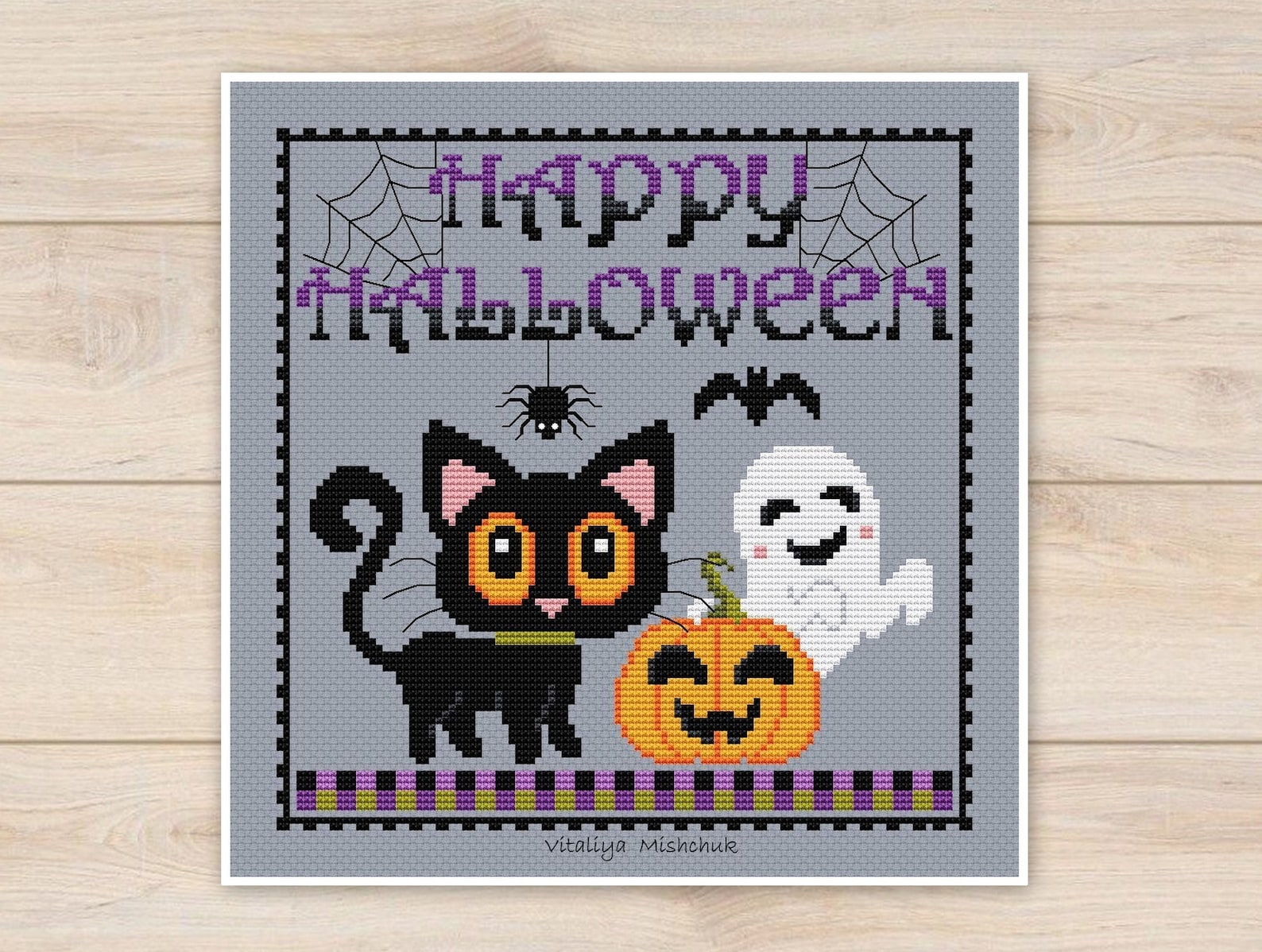 Halloween Black Cat Cross Stitch Pattern Happy Halloween Ghost Easy ...