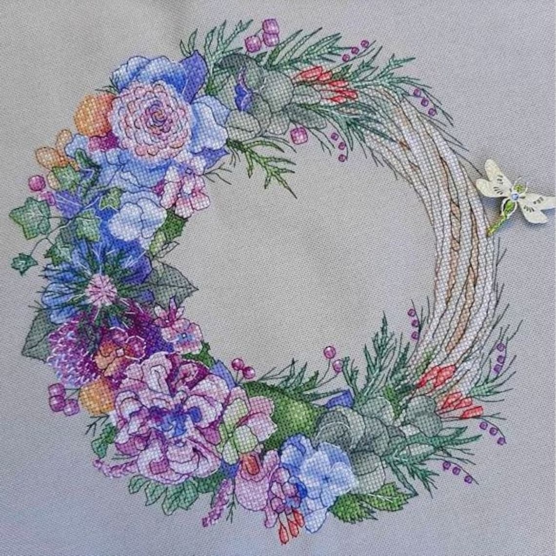 Flowers Wreath Cross Stitch Pattern Floral Horizontal Etsy