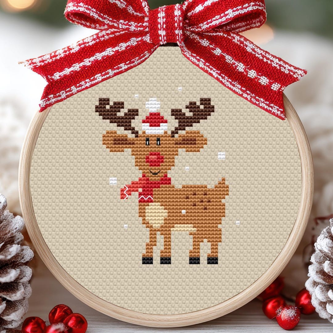 Christmas Deer Cross Stitch Pattern Mini Small Cards Tiny Ornament Easy ...