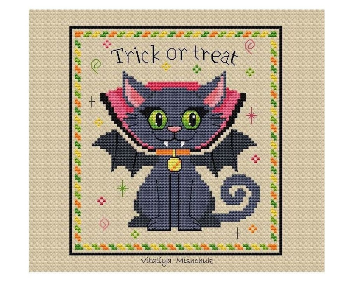 Halloween Cat Cross Stitch Pattern Halloween Black Cat Trick - Etsy