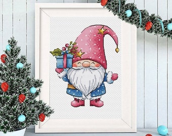 Christmas Gnome Cross Stitch Pattern PDF Winter New Year Holiday Xmas Scene Funny Beginner Counted For Kids Child Cute Easy Instant Download