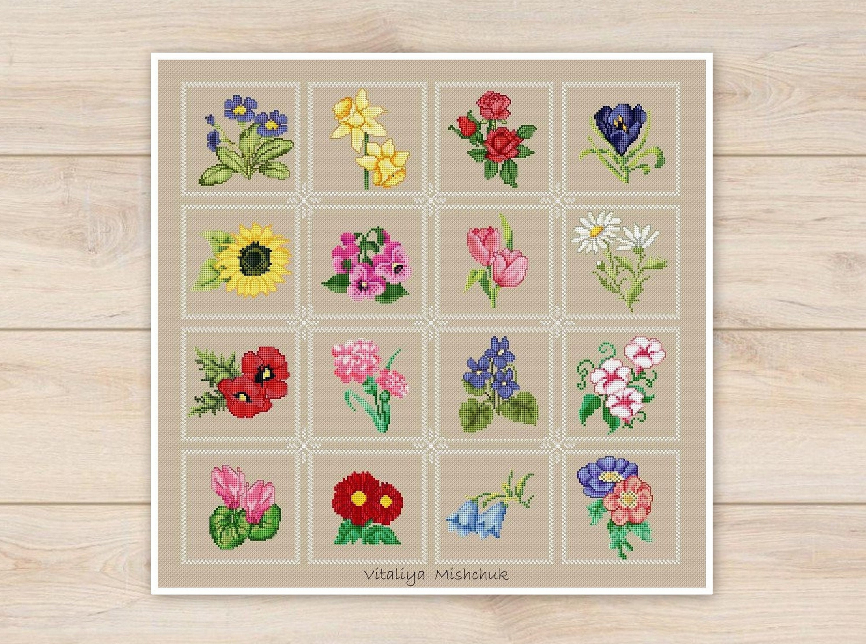 Flower Frame Cross Stitch Pattern, Border Cross Stitch Pattern 