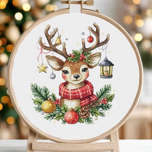 Christmas Reindeer Cross Stitch Pattern Deer Festive Holiday Santa&#39;s Animals Decoration Scene PDF Instant Download Saga Tree Ornament Winter