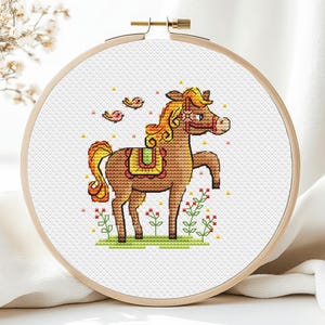 Horse Cross Stitch Pattern Foal Farm Animals For Boy Small Mini Tiny Kids Summer Card Set Child Ornament Cartoon PDF Instant Download