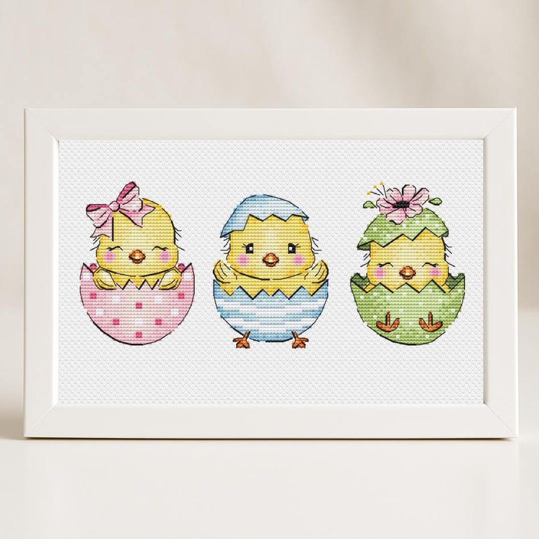 Easter Chicken Cross Stitch Pattern Egg Set 3 for Kids Child Holiday ...