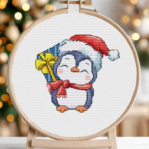 Pinguïn kruissteekpatroon pdf kerstkaarten klein dier winter kerstornament borduursteek afdrukbare pdf direct downloaden