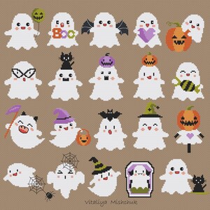 Halloween Ghost Cross Stitch Pattern PDF Set Small Tiny Cute Spooky ...