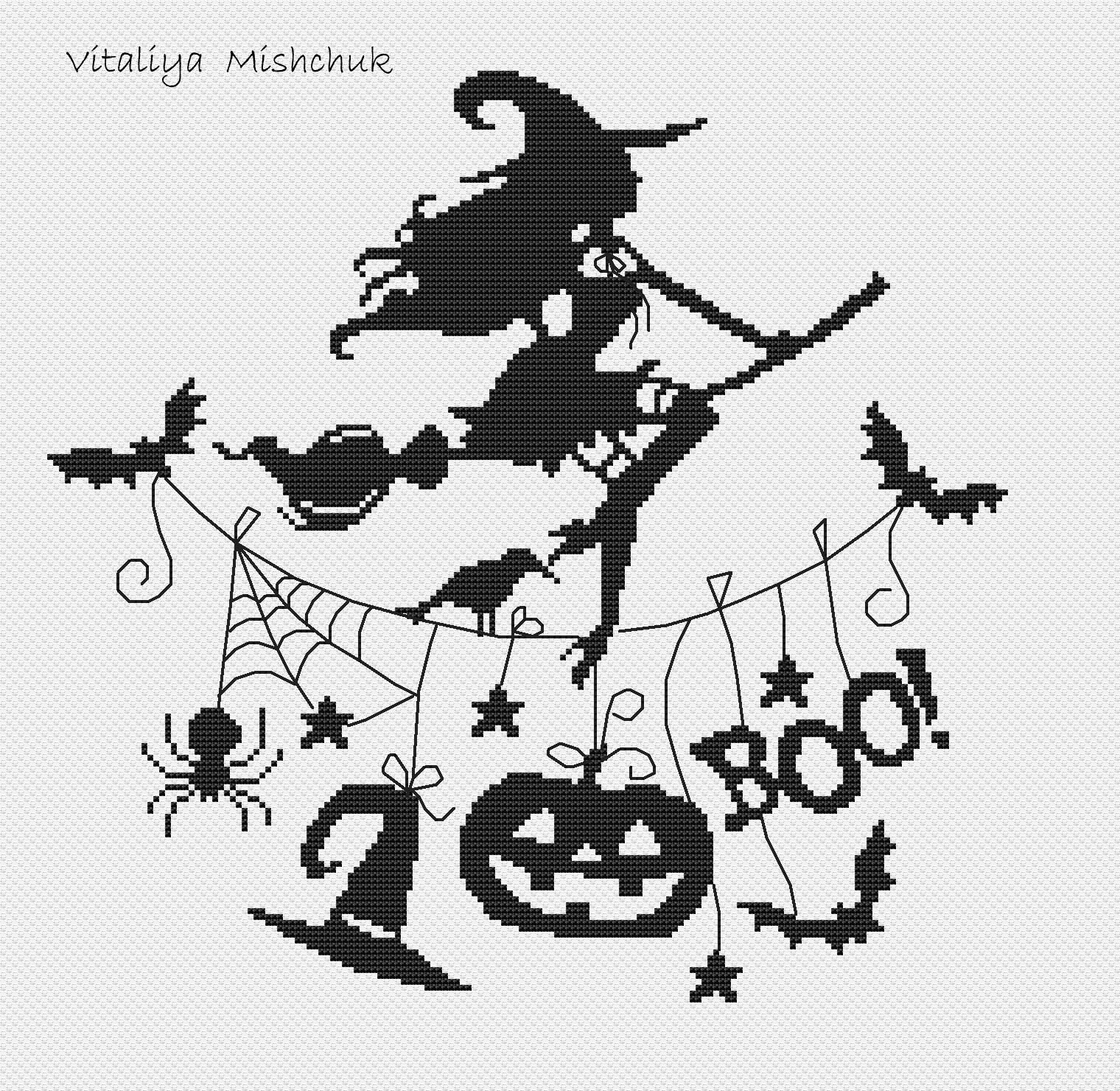 Halloween Witch Cross Stitch Pattern Halloween Dark Cross Etsy