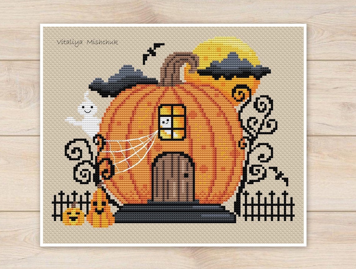 Halloween House Cross Stitch Pattern PDF Haunted House Pumpkin - Etsy