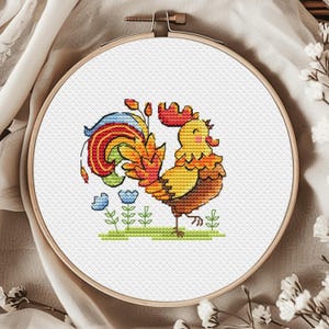 Hahn Kreuzstichmuster Hahn Bauernhof Tier Vogel Huhn Henne Mini Karte Cartoon Kinderzimmer Spaß Set Junge Ornament Lustig PDF Instant Download