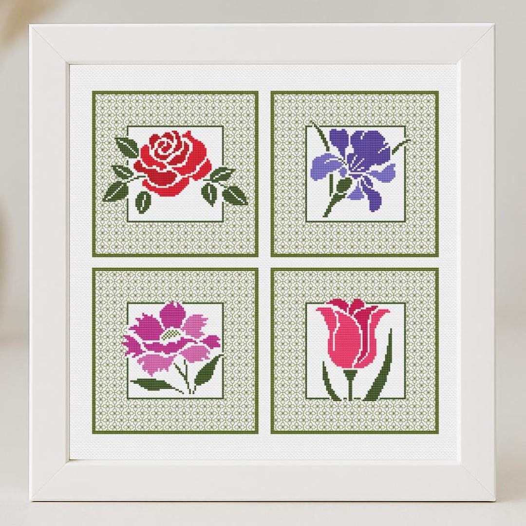 オリジナル　縫い付けタイプ　flowers Lesley Teare Designs - Blackwork Flower with Wren (blackwork pattern)