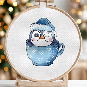 Christmas Penguin Cross Stitch Pattern Pdf  X-mas Small Animal Ornament Colorful  DMC DIY Chart Needlepoint Printable PDF Instant Download