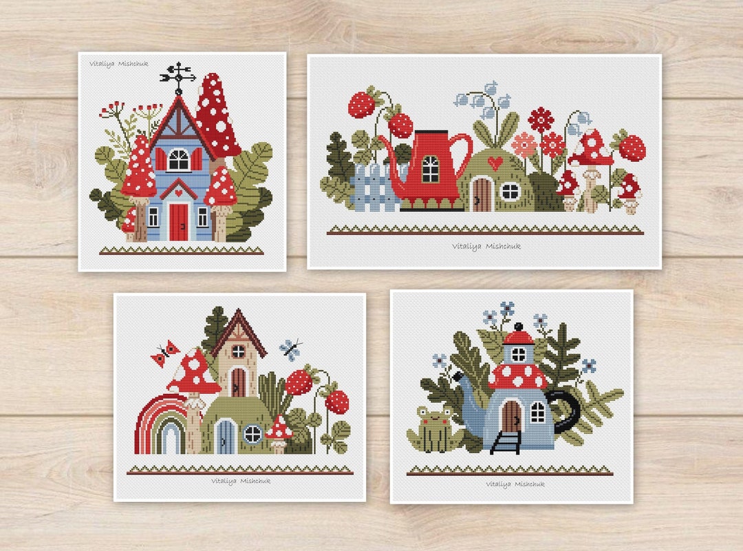 Autumn House Cross Stitch Pattern PDF Forest Cozy Mushrooms Toadstool ...