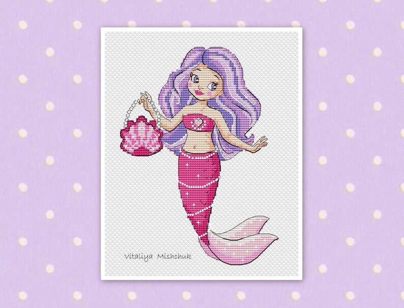 Mermaid Cross Stitch Pattern PDF for Girl Room Baby Princess - Etsy