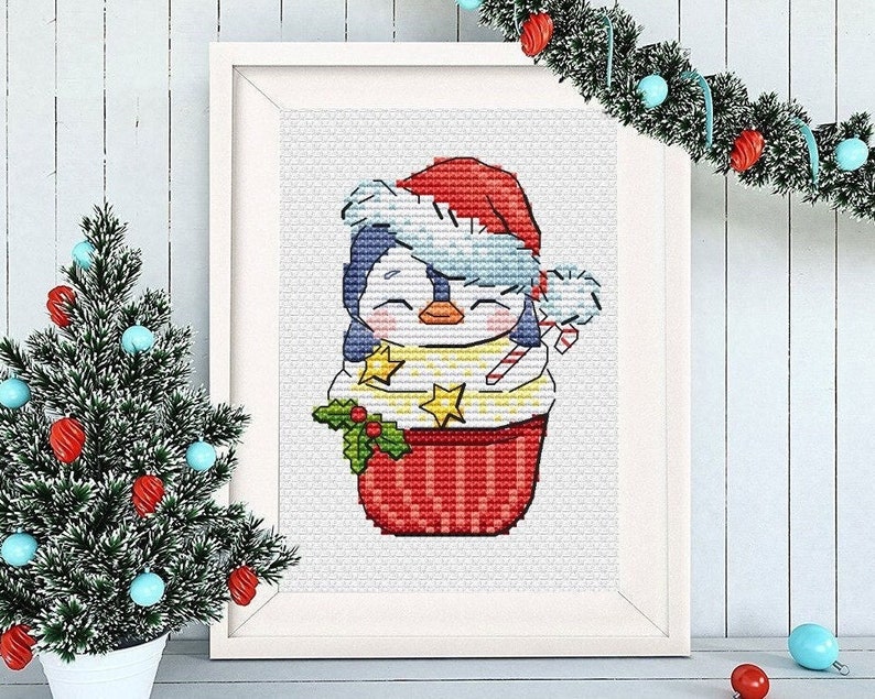 Christmas Cake Cross Stitch Pattern Penguin Animal Pdf Kids Small Cards ...