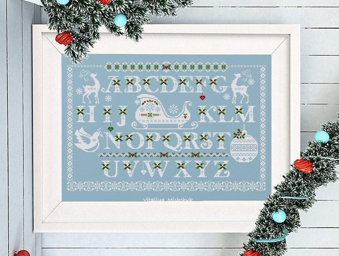 Christmas Alphabet Cross Stitch Pattern Sampler Font Primitive Letter ...