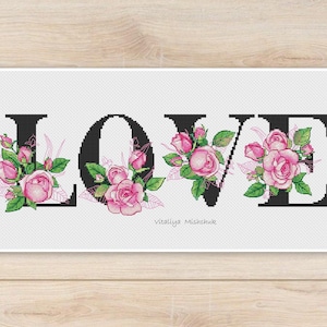 Love Cross Stitch Pattern Letters Flowers Roses Floral Monogram Alphabet Gentle Valentines Day Wedding Anniversary Chart Needlepoint  PDF