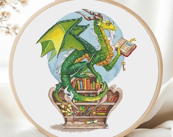 Dragon Cross Stitch Pattern Green Dragon DIY X Stitch Chart Needlepoint Pattern Embroidery Chart Printable PDF Instant Download Decor
