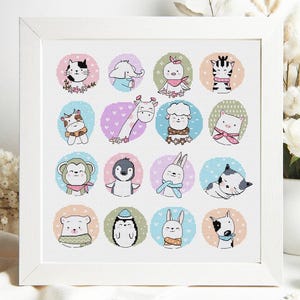 Baby dieren kruissteekpatroon schattig voor kinderen kinderen meisje jongen Nutsery set grafiek borduurpunt afdrukbare Instant Download pdf ontwerp decor