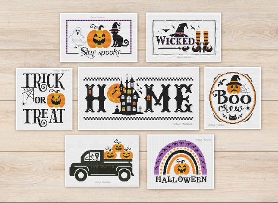 Halloween Set Cross Stitch Pattern PDF Pumpkin Boo Scary Easy - Etsy
