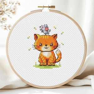 Petit chat, motif point de croix, chaton, animal de la ferme, mini petite carte rouge, chat et souris, chambre d'enfants, chambre d'enfant, drôle, ensemble PDF à téléchargement immédiat