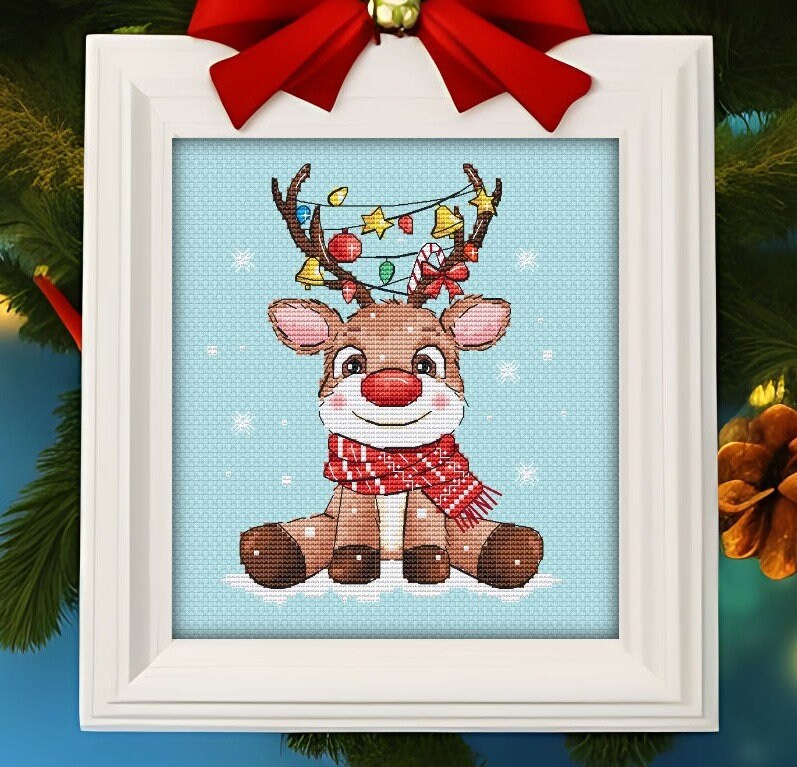 Christmas Deer Cross Stitch Pattern Reindeer Animal Little Winter X-mas ...