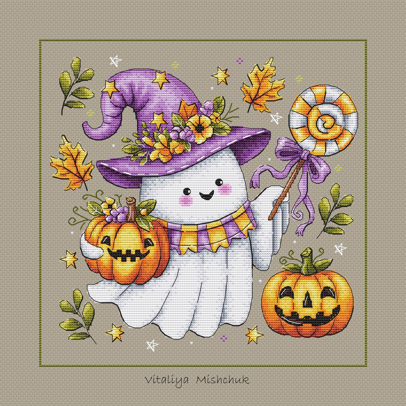 Halloween Ghost Cross Stitch Pattern Pumpkin Fall Happy Halloween Candy ...