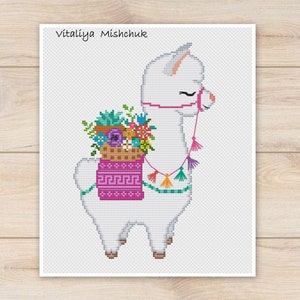 Llama Cross Stitch Pattern Alpaca Primitive Animals Easy Simple Modern Colorful Art DIY Beginner Printable Instant Download PDF Design