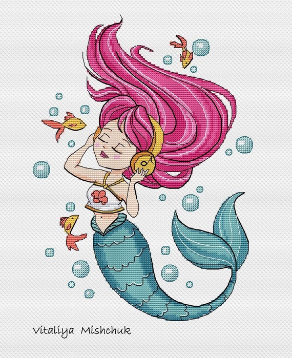 Mermaid Cross Stitch Pattern,mermaid Pattern,mermaid Pdf Pattern,modern  Cross Stitch,girl Room Decor,girls Cross Stitch,girls Nursery Decor 